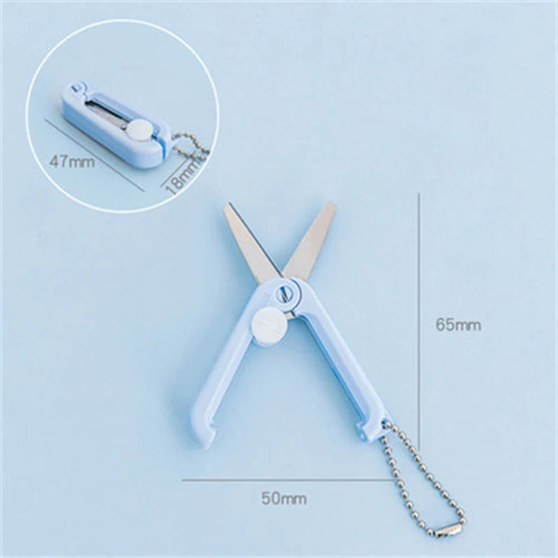 Mini Portable Small Scissors Creative Paper-cutting Notebook Tool That Can Be Extended and Folded - Blue