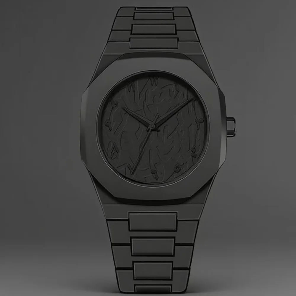 New Fashionable Men's Watch Simple Black Male Quartz Watches Arabic Digital Casual Drip Oil Strap - Stripe - Black