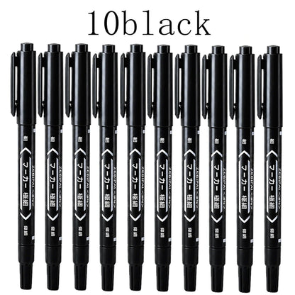 10Pcs/set Double Tip Art Black Blue ink Permanent Paint Marker Pen for Plastic Wood Stone Metal Glass Doodling Marking Graffi