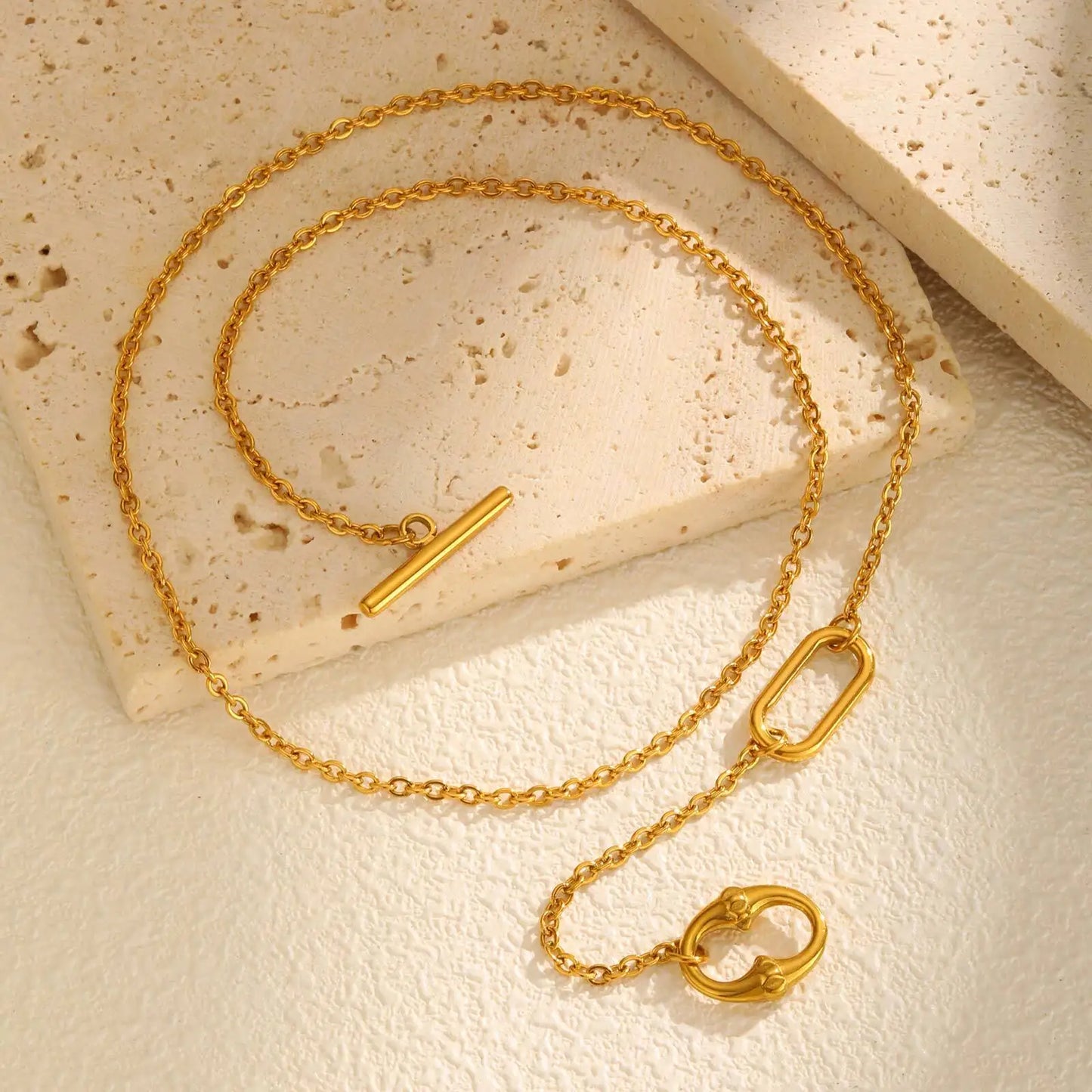 Lariat Necklace Women, Gold Plated Long Toggle Necklace, Y-shaped Geometric Drop Pendant Stainless Steel Collar Jewelry