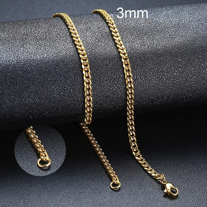 Vnox Cuban Chain Necklace for Men Women,Basic Punk Stainless Steel Curb Link Chain Chokers,Vintage Gold Color Solid Metal Col