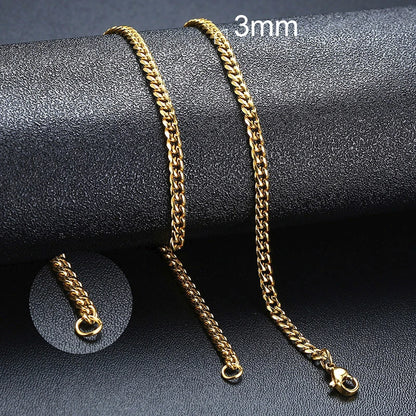 Vnox Cuban Chain Necklace for Men Women,Basic Punk Stainless Steel Curb Link Chain Chokers,Vintage Gold Color Solid Metal Col