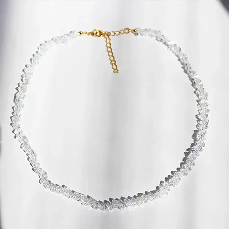 Mulit-cut Glass Crystal Irregular Beaded Choker Necklace for Women Transparent Vintage Collarbone Collar Neck Fashion Jewelry
