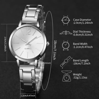 2PCS Women's Watch Fashion Gold Steel Band Quartz Wristwatch Opening Cuff Bracelet Set