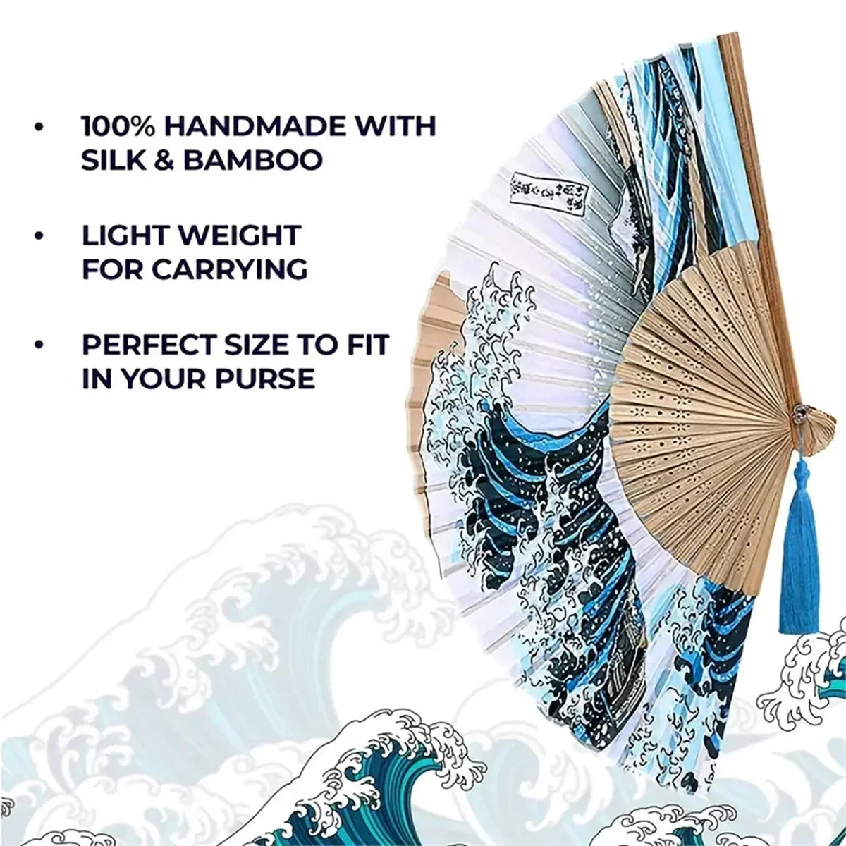 1pc, Japanese Folding Fan Handmade Decorative Kanagawa Wave Foldable Fan Handheld Vintage Hand Fans For Women Portable Foldin