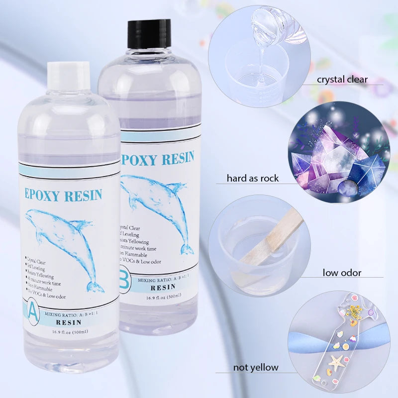 1:1 Clear Epoxy Resin Crystal Clear Art Resin Epoxy 2 Part Epoxy Casting Resin Kit with Measuring Cups, Stick, Silicone Glove