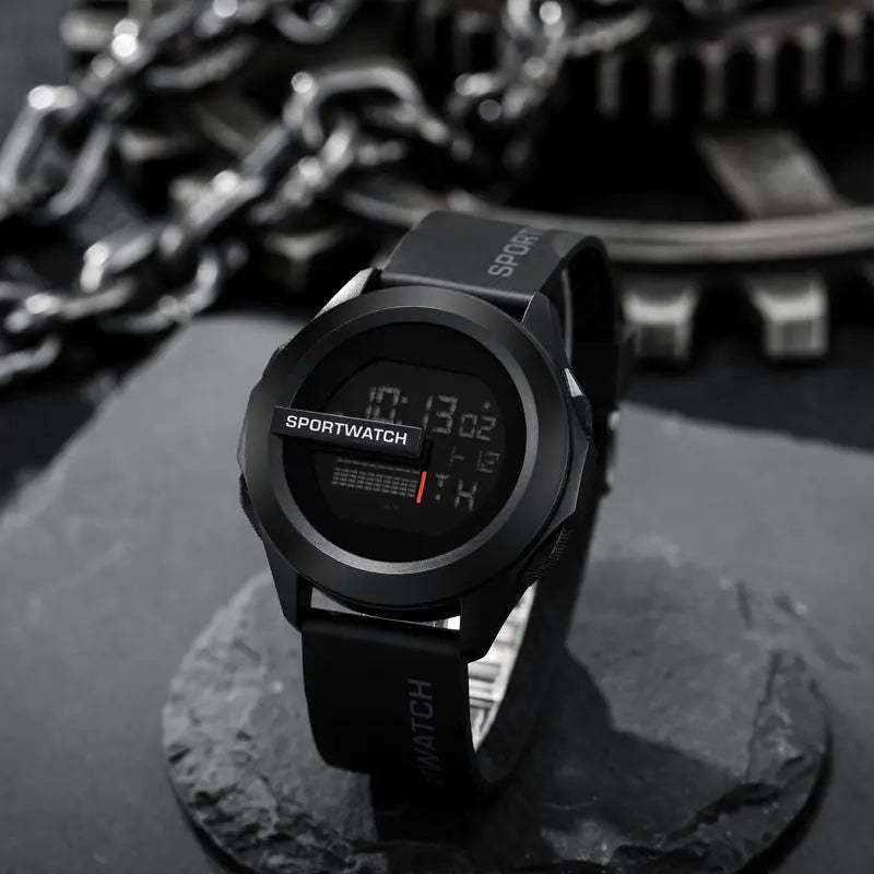 Multi Functional Electronic Watch Men's Large Dial Luminous Electronic Watch - black
