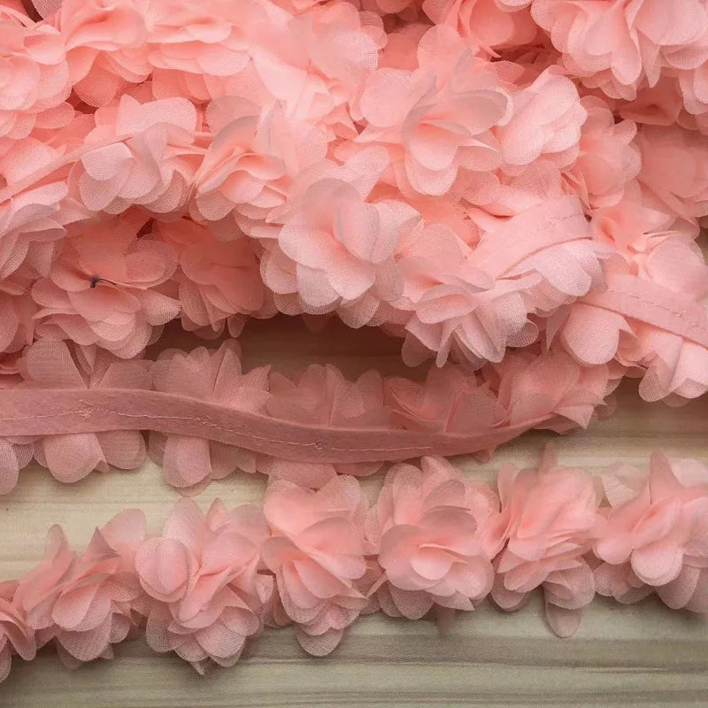 1 Yard Width 5cm 3D Chiffon Flowers Lace Trim Multicolor DIY Lace Ribbon Decor Clothes Accessories Craft Sewing Fabric Suppli