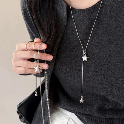Minimalist Asymmetry Star Lariat Necklace for Women Adjustable Y-shaped Titanium Steel Chain Casual Daily & Party Jewelry Gif