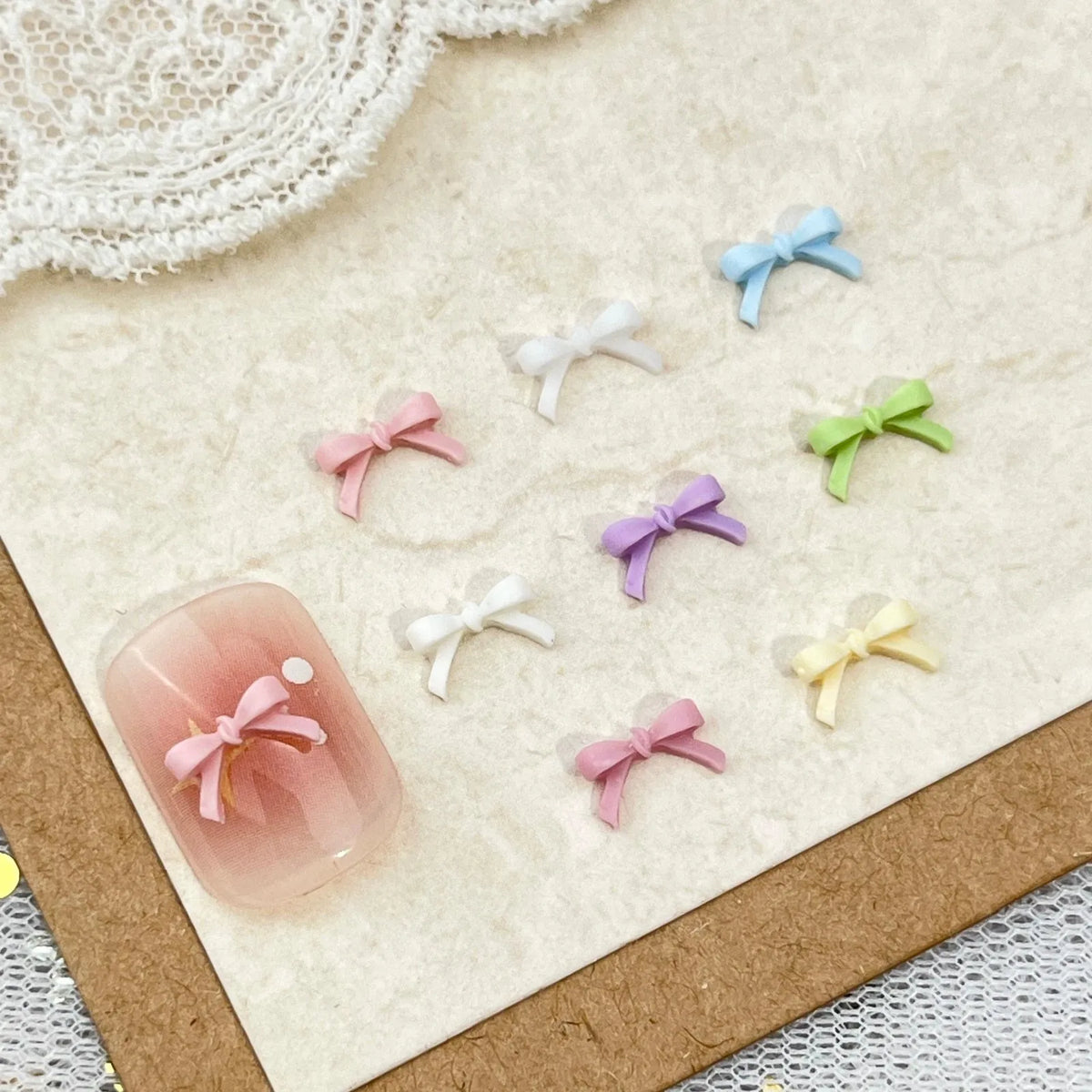 100-Piece 3D Bow Nail Art Decor – Macaron Colors Assorted Sizes S/M/L, Random Mix of 7 Pastel Shades, Cute DIY Manicure for S