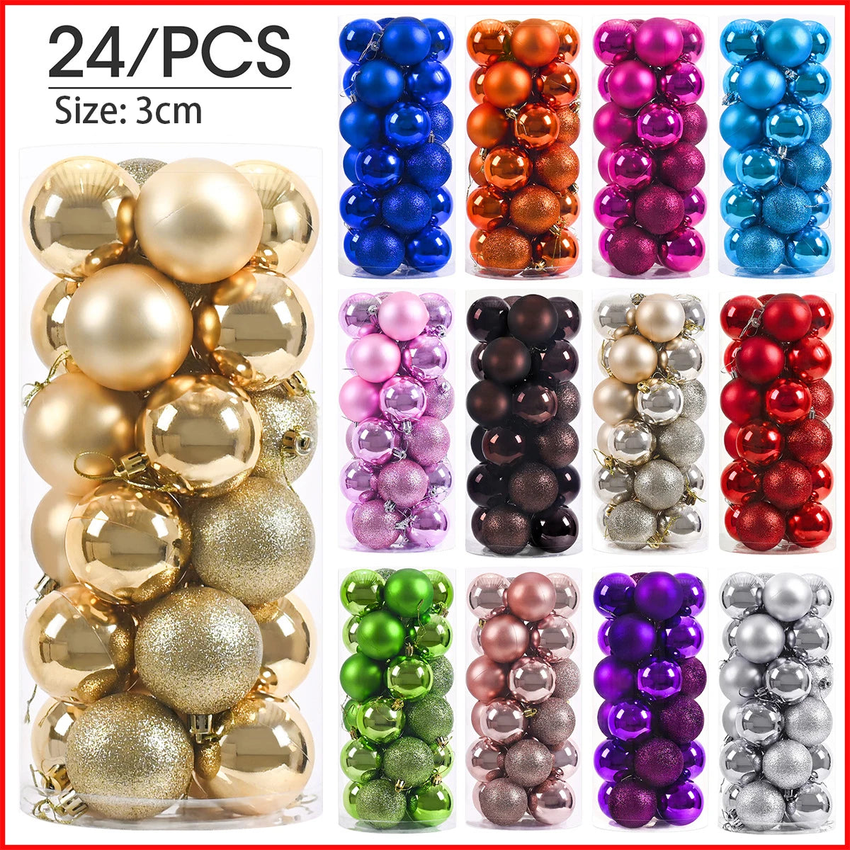 24pcs 3cm Christmas Balls Christmas Tree Ornaments Ball Xmas Hanging Tree Pendants Home Party Christmas Tree Decor New Year G