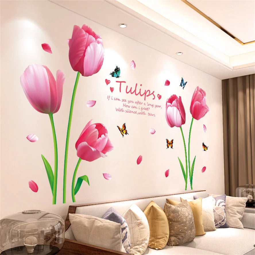 DIY Purple Lavender Living Room Wall Stickers Decor Self-adhesive Flowers Butterfly Wall Decals Mural Bedroom Home Decoration