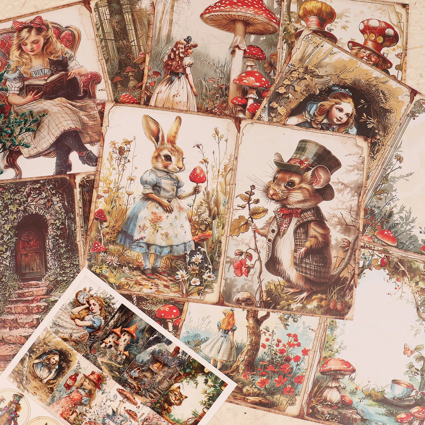 JAIIMAN 52pieces Mushroom Wonderland Junk Journal Set,for Arts Crafts,Holiday Party,Arts Crafts,Scrapbooking Supplies,DIY Cra