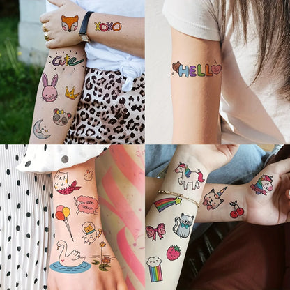 60 Sheets 1000+ Patterns Cute Cartoon Temporary Tattoos Animals Zoo Mermaid Dinosaur Unicorn Cat Dog Pets