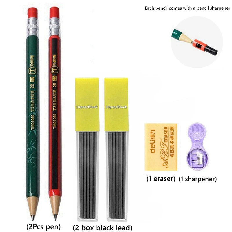 2.0 mm Mechanical Pencils Set 2B Automatic Student Pencils with Sharpener Color Pencil Leads School Pens Kawaii Cute Statione