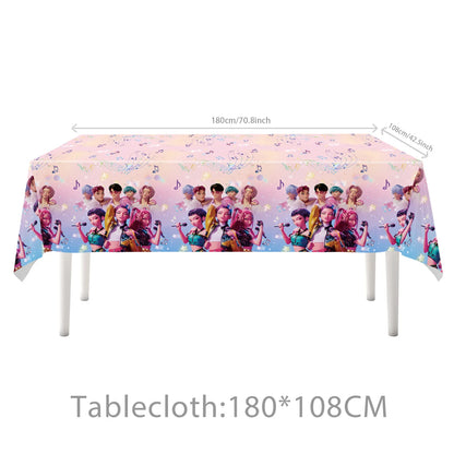 K-Pop Theme Disposable Tableware Set for Kids Birthday Baby Shower Party - Paper Plates Cups And Tablecloth with Birthday Ban