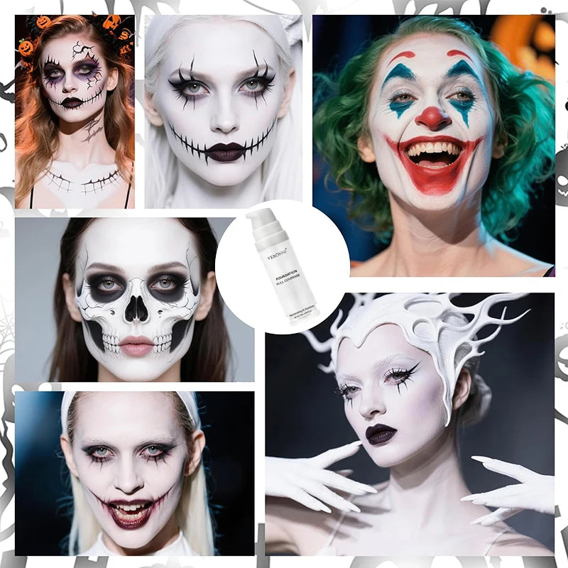 White Liquid Foundation, Full Coverage Heavy Duty Coverage, Creamy Liquid Formula for Goth Makeup, Cosplay, Long-Lasting Matt