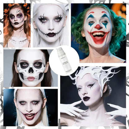 White Liquid Foundation, Full Coverage Heavy Duty Coverage, Creamy Liquid Formula for Goth Makeup, Cosplay, Long-Lasting Matt