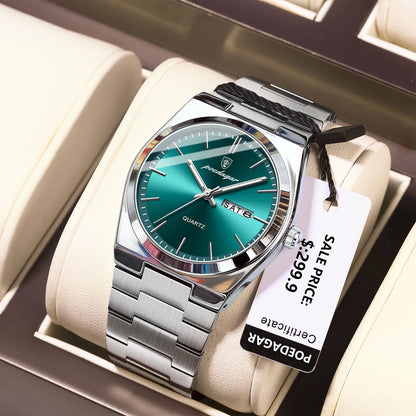 POEDAGAR Luxury Men's Watches Waterproof Luminous Date Week Men Watch Stainless Steel Casual Fashion Quartz Man Wristwatch Re