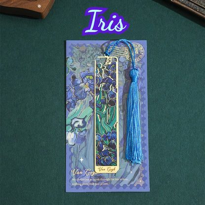 Vintage Oil Painting Metal Bookmarks - Hollow Hot Stamping Long Tassel Elegant Bookmarks - Stationery Gifts for Book Clubs, B