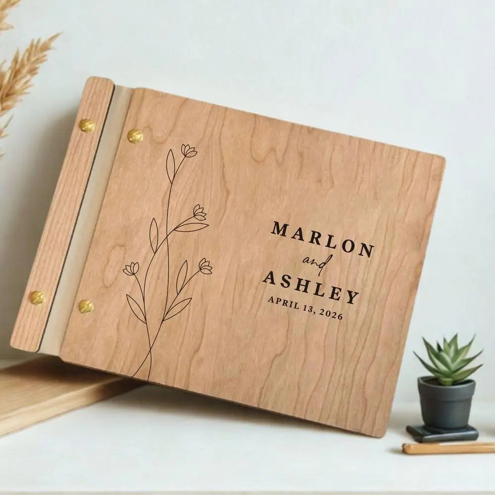 Custom Guest Book Wedding Wooden Memorial Book Mr & Mrs Signing Book Engagement Party Decor Personalized Gift Photo Album