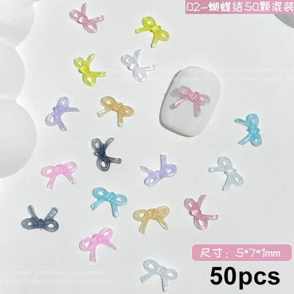 French Ribbons Colorful Resin Cute Bowknot Charm Leopard Print Bow Tie Nail Art Decorations Manicure Tools Accessories Wholes