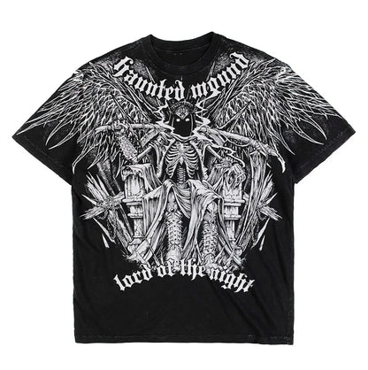 American Goth Haunted Mound Graphic T-shirt Printed Men Women Y2K Grunge Summer Short-sleeved Oversized T-shirt Streetwear To