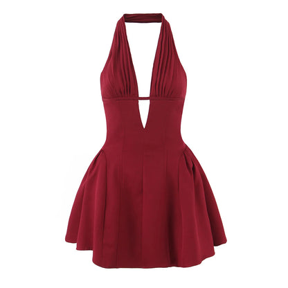 YENKYE French Style Retro Polka Dot Deep V Halter Dress Women Sexy Backless A-line Slim Sweet Elegant Mini Dresses Summer Rob