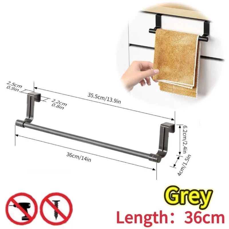 1/2pcs Wall-Mounted Kitchen Cabinet Towel Rack - Space-Saving Dishcloth Holder for Home and Bathroom No Drilling Require - gr