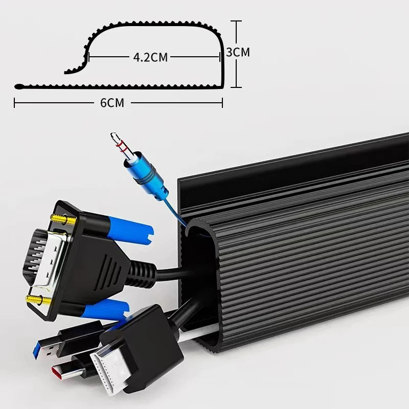 Channel Desk Cable Organizer Cable Management Accessories White Cable Protecter No Drilling Under Desk Management Tray - Blac