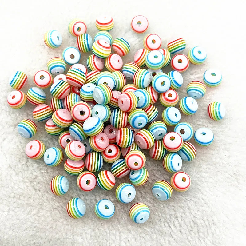 6mm 8mm Round Transparency Resin Beads Stripe Spacer Beads for Jewelry Making Children Handcraft Department DIY Accessories -