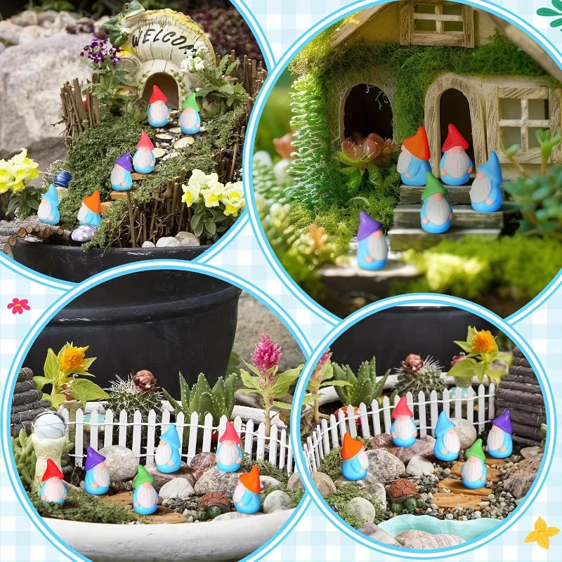 10/20/50/100pcs Mini Resin Gnomes Statues Ornaments Random Color Cute Fairy Miniature Gnome Figurines For Miniature Garden