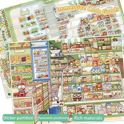 Immersive Scene-Creating Stickers, Multi-Scene Miniature Store Material Stickers, Panoramic Positioning, No-Cut DIY Journal D