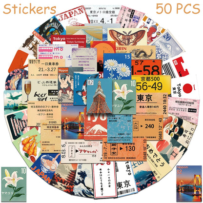 50pcs Japanese Travel Culture Stickers Decals For Phone Laptop Scrapbook Skateboard Guitar DIY Graffiti Aesthetic Stickers - 