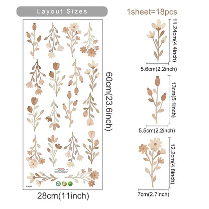 Boho Style Flowers Leaves Watercolor Wall Sticker Nursery Vinyl Wall Art Decals for Living Room Bedroom Kids Room Home Decor 