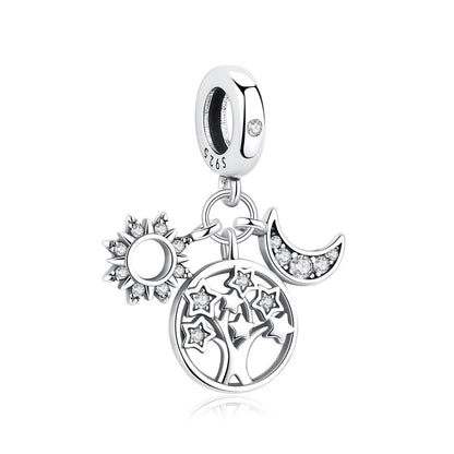 925 Sterling Silver Charms Fit Original Bracelets Star Moon Sun Spaceman Pendant Beads DIY Women Necklaces Jewelry - 12