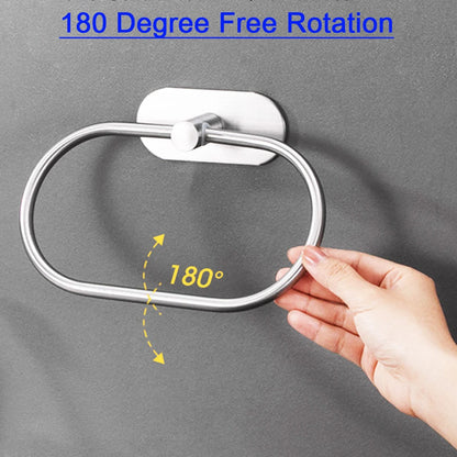 Stainless Steel Towel Holder Self-adhesive Bathroom Towels Rack Black Washhand Hanger Ring Rail Bar Kitchen Storage Accessori