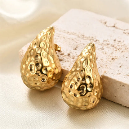 Vintage Chunky Dome Drop Earrings For Women Gold Plated Stainless Steel Thick Teardrop Earring Statement Wedding Jewelry Gift