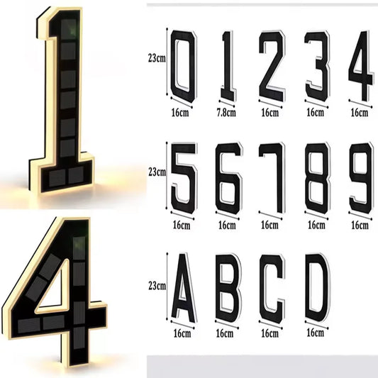 Solar Lighted House Number Outside Light-up LED Address Sign Waterproof Modern House Number Light Address Number for Door Dec
