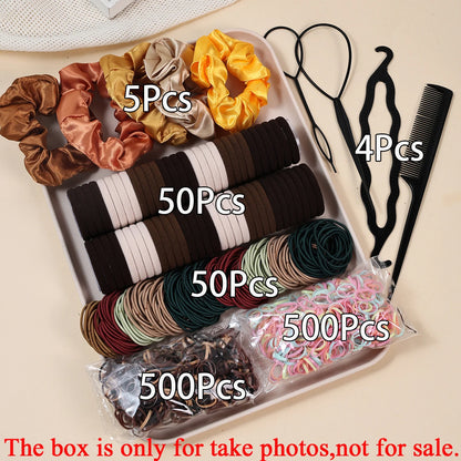 1109pcs Women Dark Hair Accessories Set Elastic Seamless Ponytail Scrunchies Small Rubber Bands Fashion Hair Ties Headbands -