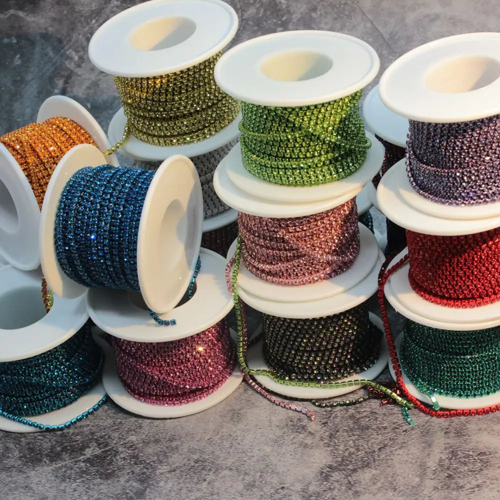 Rhinestones Chain Roll Tassel 1/10Yard Crystal Ribbon Strass Banding Sew On Gold Rhinestone Trim Strip Cup Chains For Needlew