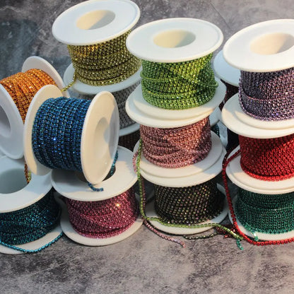Rhinestones Chain Roll Tassel 1/10Yard Crystal Ribbon Strass Banding Sew On Gold Rhinestone Trim Strip Cup Chains For Needlew
