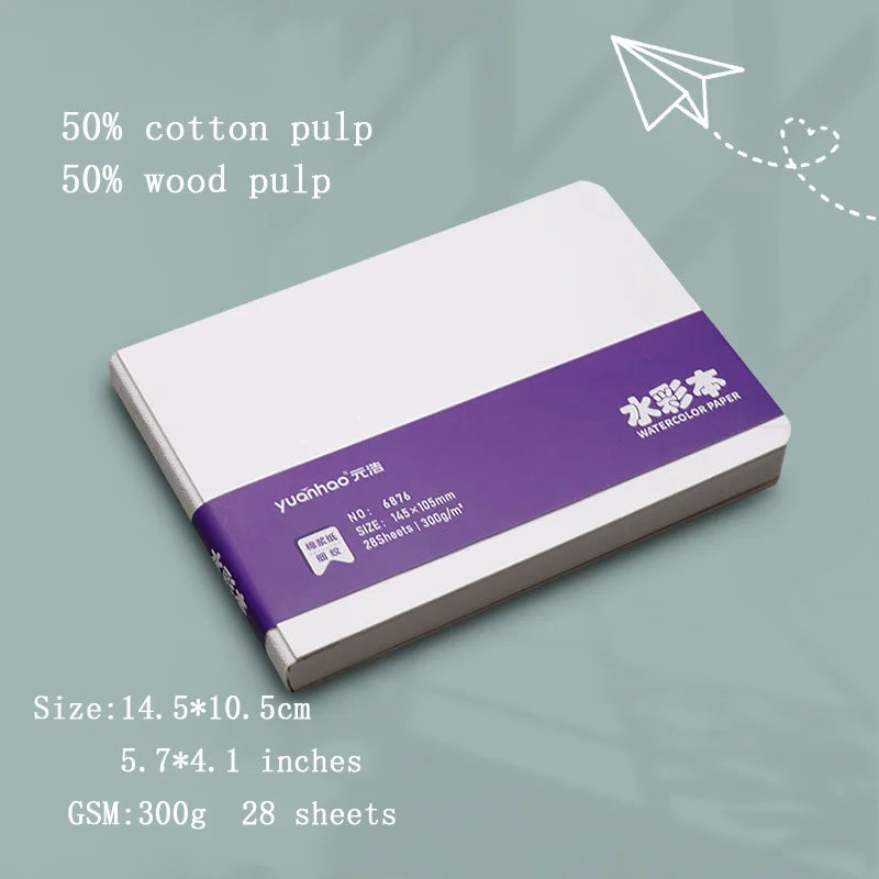 Watercolor paper painting book thick paper GSM300g square portable pocket book sketch 50% cotton pulp watercolor drawing book