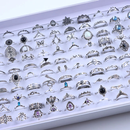 20Pcs/Lot Vintage Bohemia Geometry Flowers Leaf Rings For Charm Women Mix Style Color Fashion Jewelry Gift Accessories