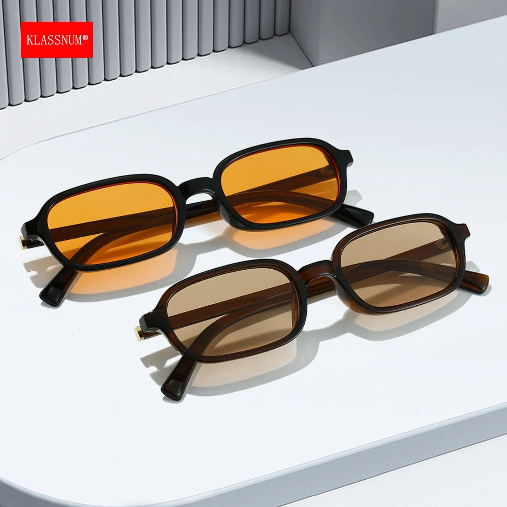 KLASSNUM Vintage Sunglasses Men Women 2026 Trendy Eyewear Rectangle Sun Glasses Anti UV400 Shades Eyepiece Small Square Glass