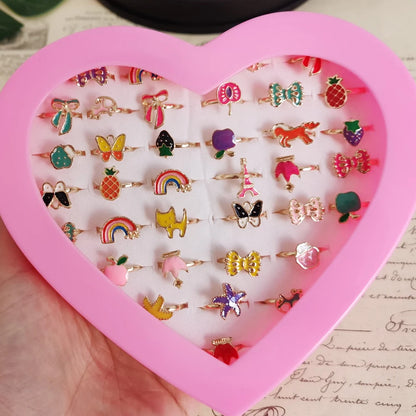 10/12/Pcs Cute Cartoon Kids Rings Kawaii Korean Children Girls Flower Bow Alloy Enamel Finger Ring Child Jewelry Gift