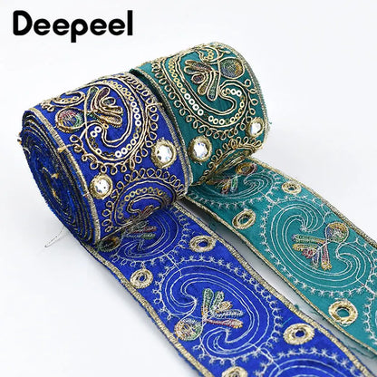 2/5/10Yards 5cm Sequins Embroidery Lace Trim Jacquard Ribbon Webbing Clothes Dress Decoration Trimming Sewing Craft Accessori