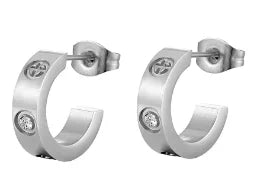 Shiny Zircon Hoop Earrings for Women Trendy Golden Stainless Steel Circle Earring Jewelry Pendientes - D41 Silver