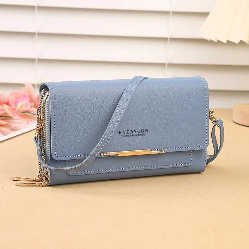 2024 New Women's Wallet Korean Multifunctional Shoulder Bag Mid-length Clutch Coin Purse - Blue
