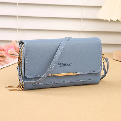 2024 New Women's Wallet Korean Multifunctional Shoulder Bag Mid-length Clutch Coin Purse - Blue